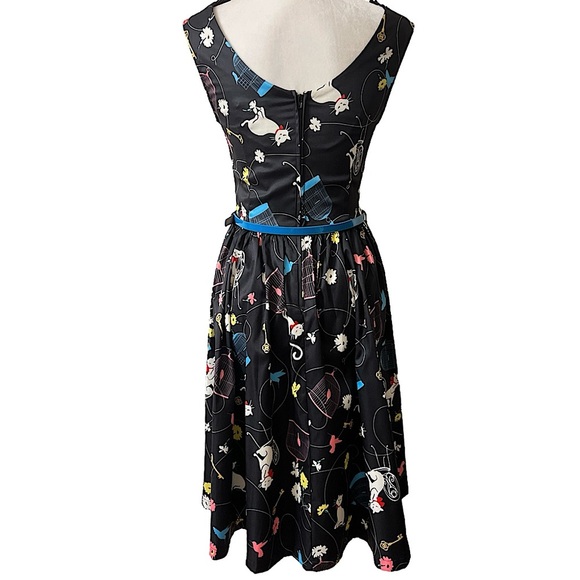 Lindy Bop Daria Birdcage Cat floral Dress scalloped neckline rockabilly pinup 4 - Picture 5 of 11